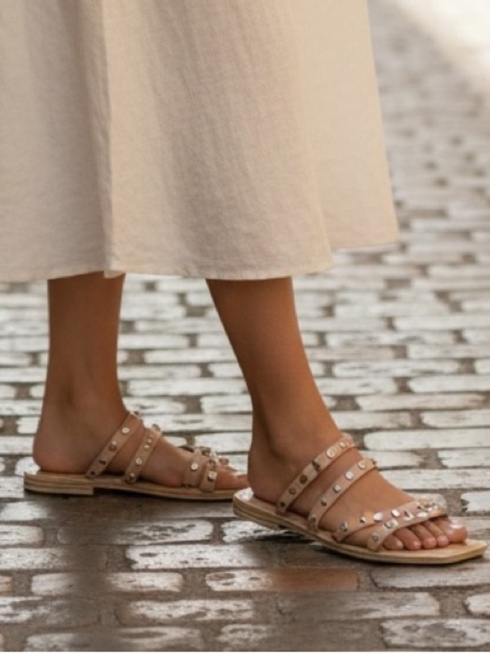 Dolce Vita Shoes - Dolce Vita Nude Studded Triple-Strap Slide Sandals